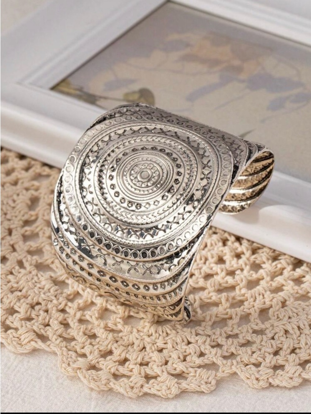 Boho Silver Toned Cuff Bracelet (Costume Jewelry)